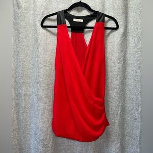 Arden B Red Draped Sleeveless Top with Sheer Black Mesh – Size XS--runs larger